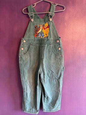 The Disney Store Green Winnie the Pooh & Tigger Denim Overalls Vintage